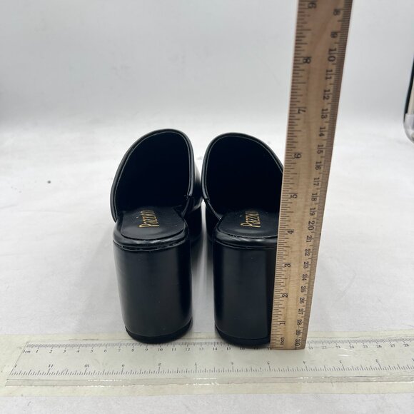 Pazzion Black Platform Rounded Toe Mules Clogs Slip On Chunky High Heel Slipper - Picture 4 of 7